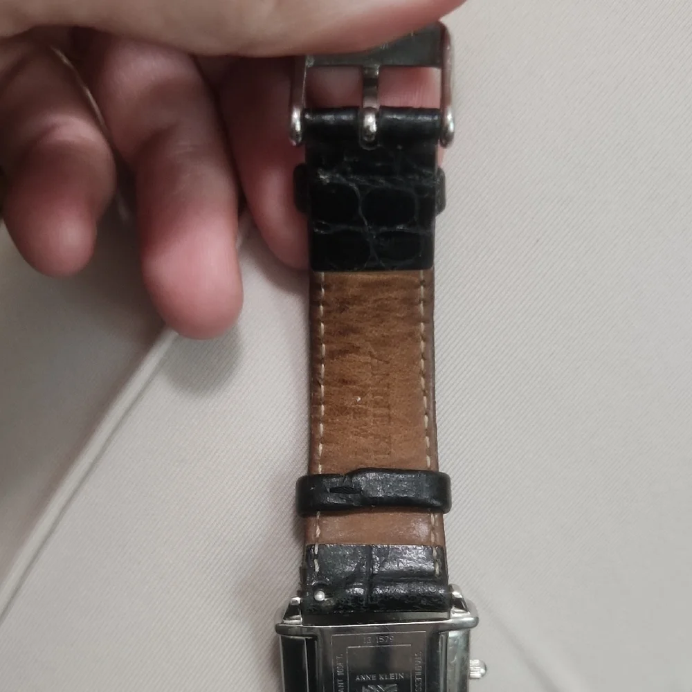 Anne Klein‎ Silver Case Black Strap Watch